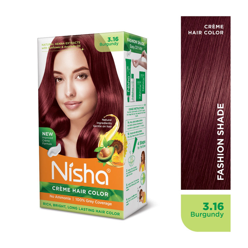 Nisha Creme Hair Color for Women and Men - Burgundy, 120gm, Long-lasting, 100% Grey Coverage Permanent Hair Colour